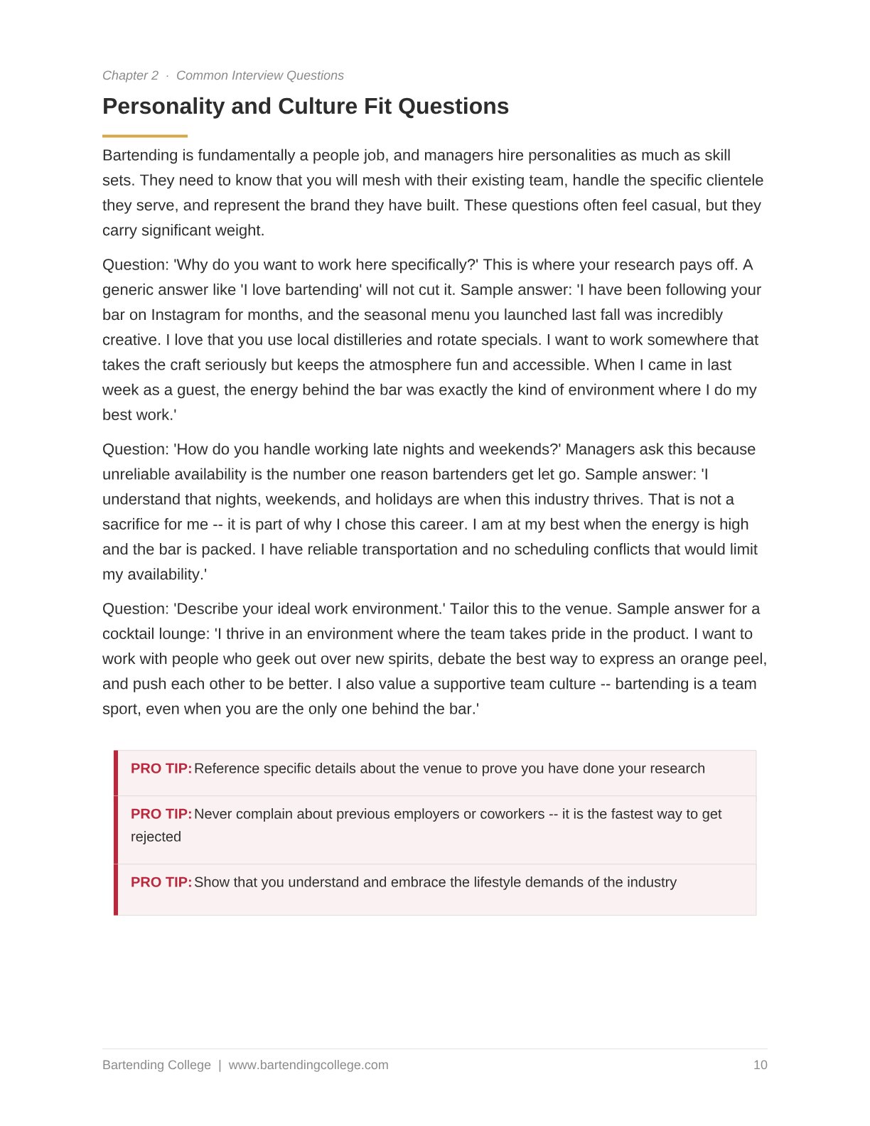 Ace Your Bartending Interview preview page 2